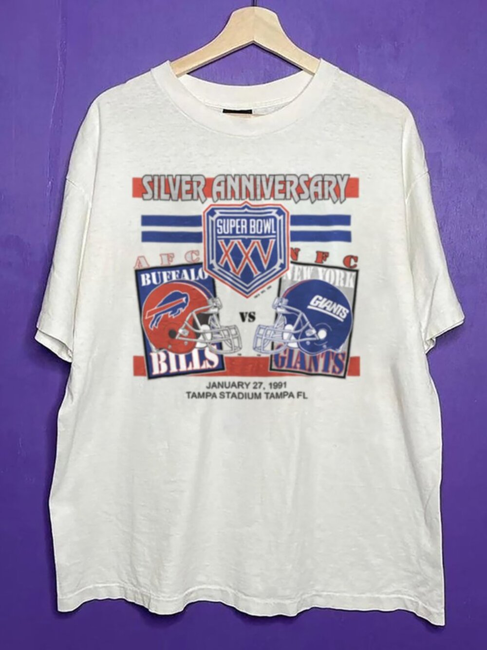 Vintage 1991 Super Bowl XXV Buffalo Bills Vs New York Giants Football T- Shirt